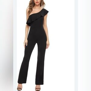 Chic Black Ruffled One-Shoulder Jumpsuit